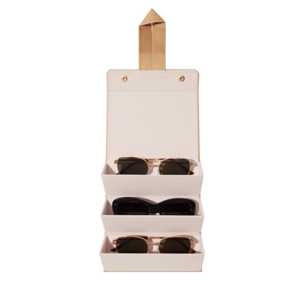 New Sancia sunglasses holder case holds three pairs of eyeglasses or sunglasses